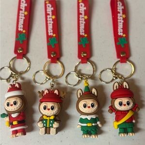 Christmas Labubu Keychains with Red Straps